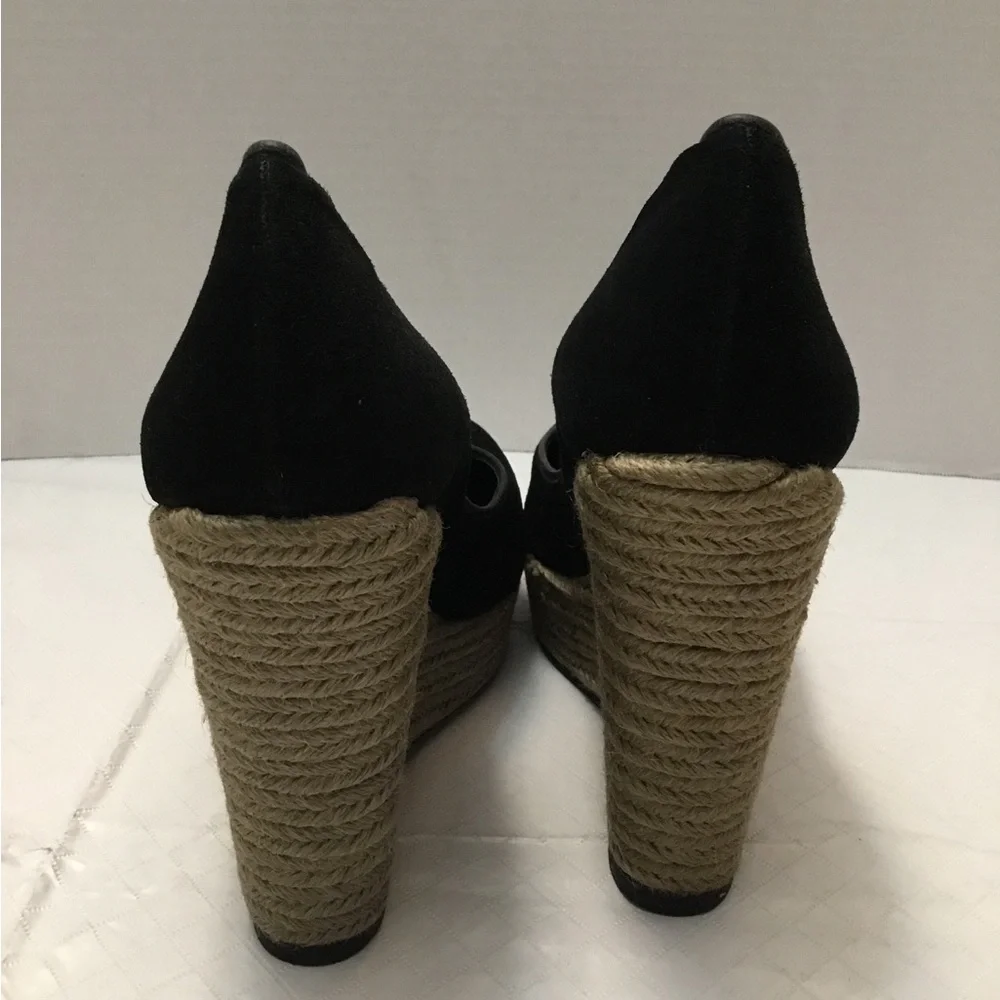 Theory Black Espadrille Wedge Pumps